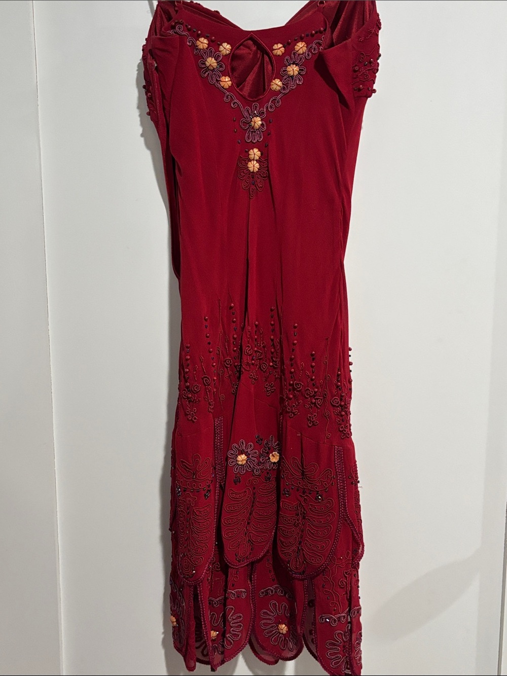 Sue Wong Deep Red Beaded Spaghetti-Strap Mini Dress - Picture 6 of 6